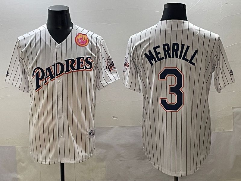 Men 2025 San Diego Padres #3 Merrill White Stripe Throwback Game Nike MLB Jersey style 6